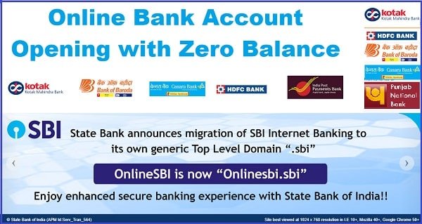 Online Bank Account Opening with Zero Balance