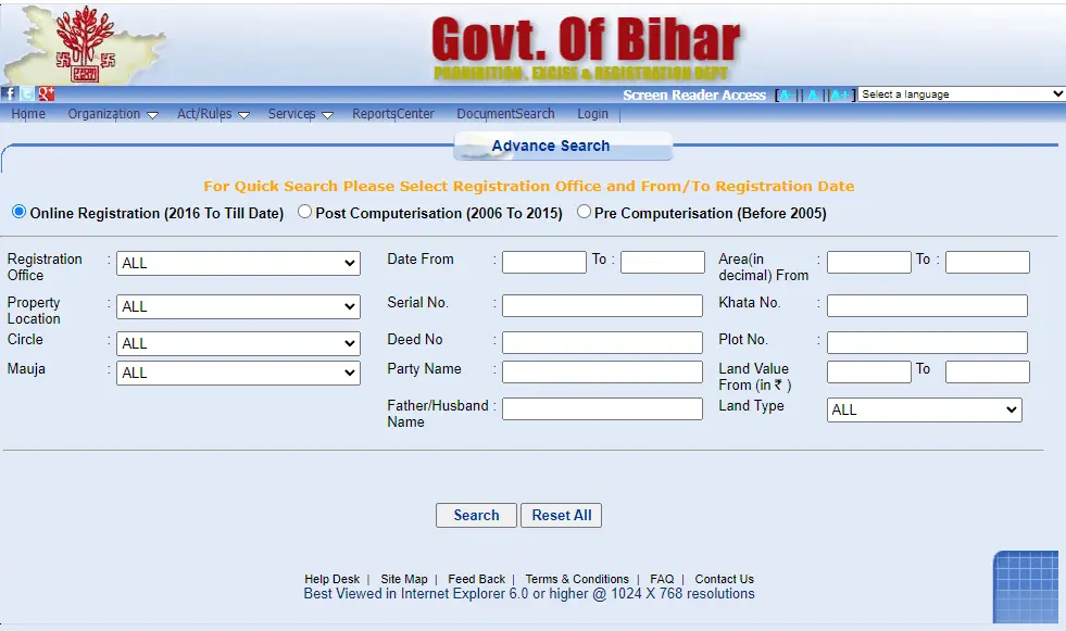 Bihar Property Registration Details | Bhumi Jankari Advance Search At bhumijankari.bihar.gov.in